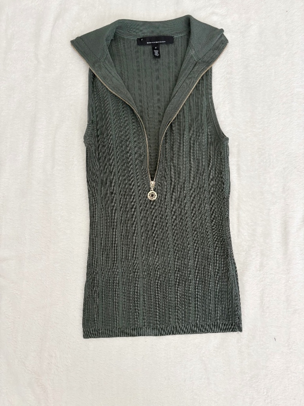 White House Black Market Top Women’s Small Green Ribbed Tank quarter zip